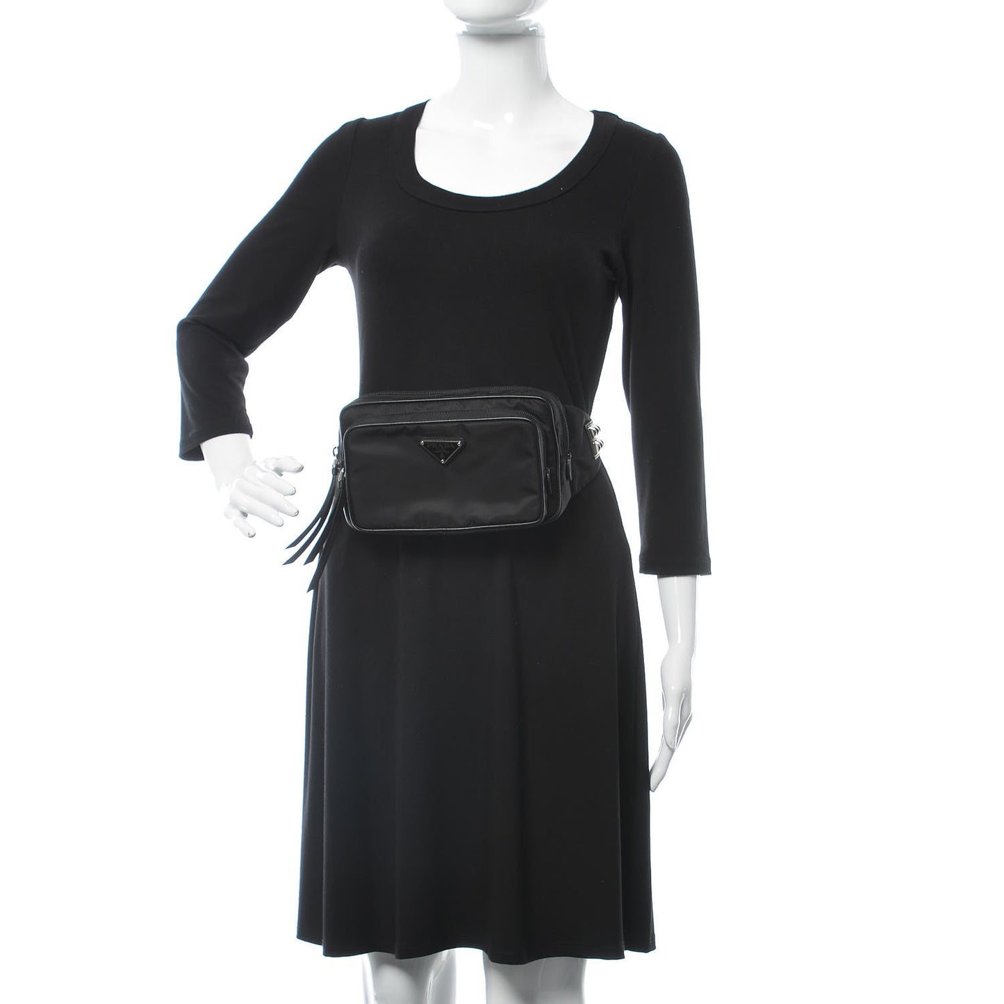 Tessuto Nylon Calfskin Studded Belt Bag Black