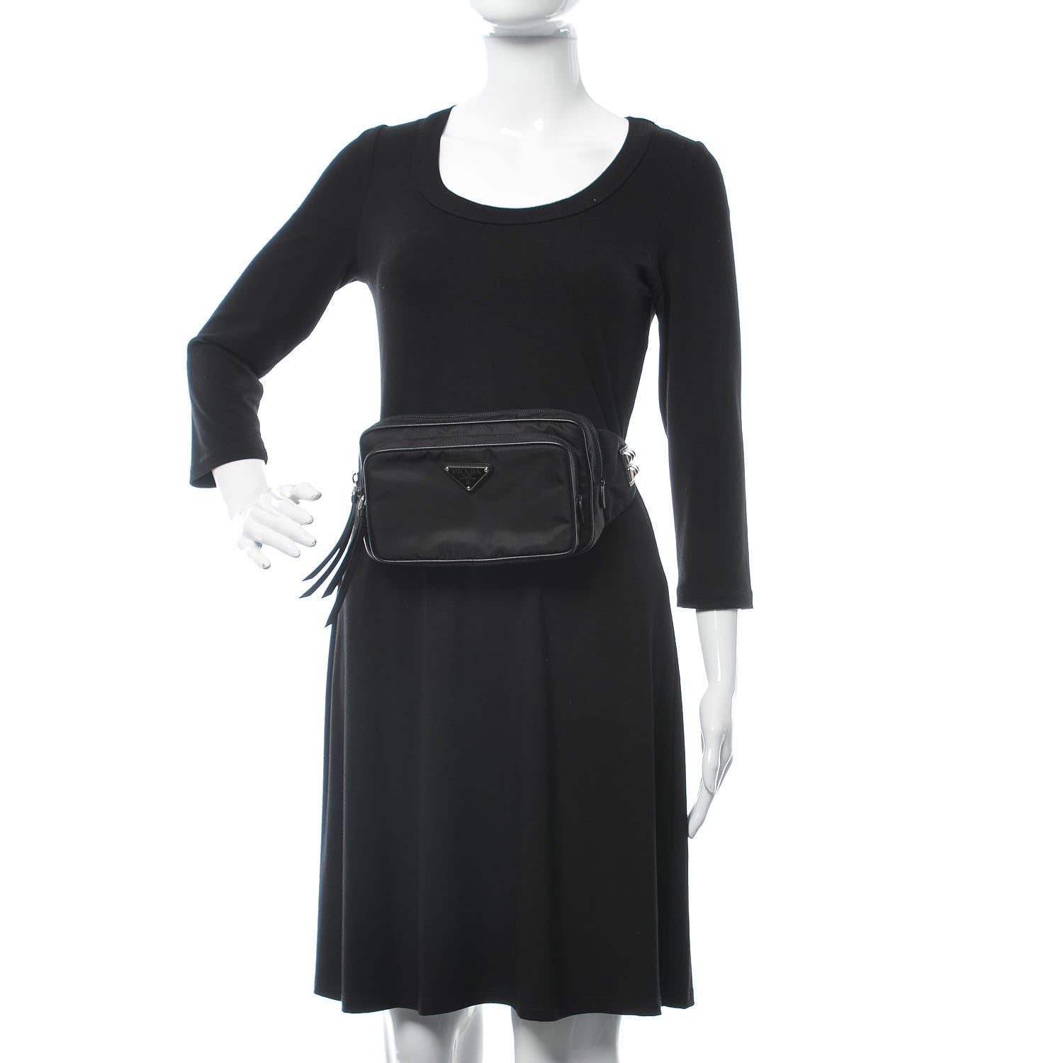 Prada Tessuto Nylon Calfskin Studded Belt Bag Black 2 of 7