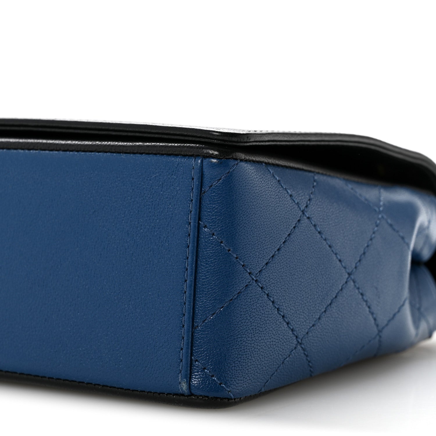 Chanel Sheepskin Quilted Vintage Mademoiselle Flap Blue Black 10 of 16