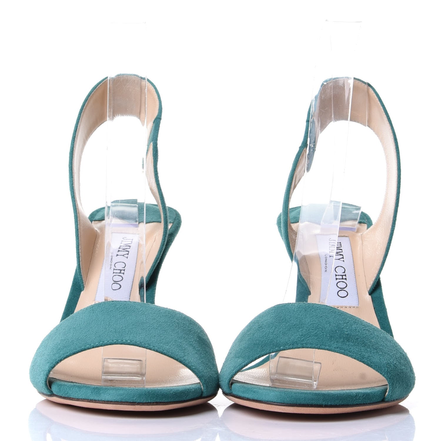 Jimmy Choo Suede Peep Toe Sandals 39.5 Emerald 2 of 9