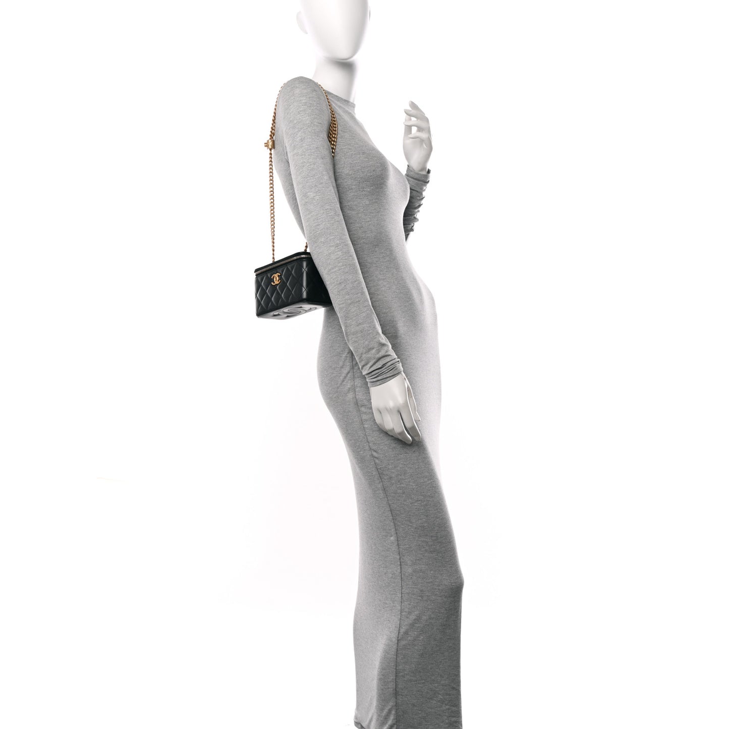 Lambskin Quilted Small Pillow Crush Vanity Case With Chain Black