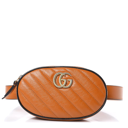 Gucci Vintage Effect Calfskin Matelasse Diagonal Torchon GG Marmont Belt Bag 85 34 Cognac 1 of 9