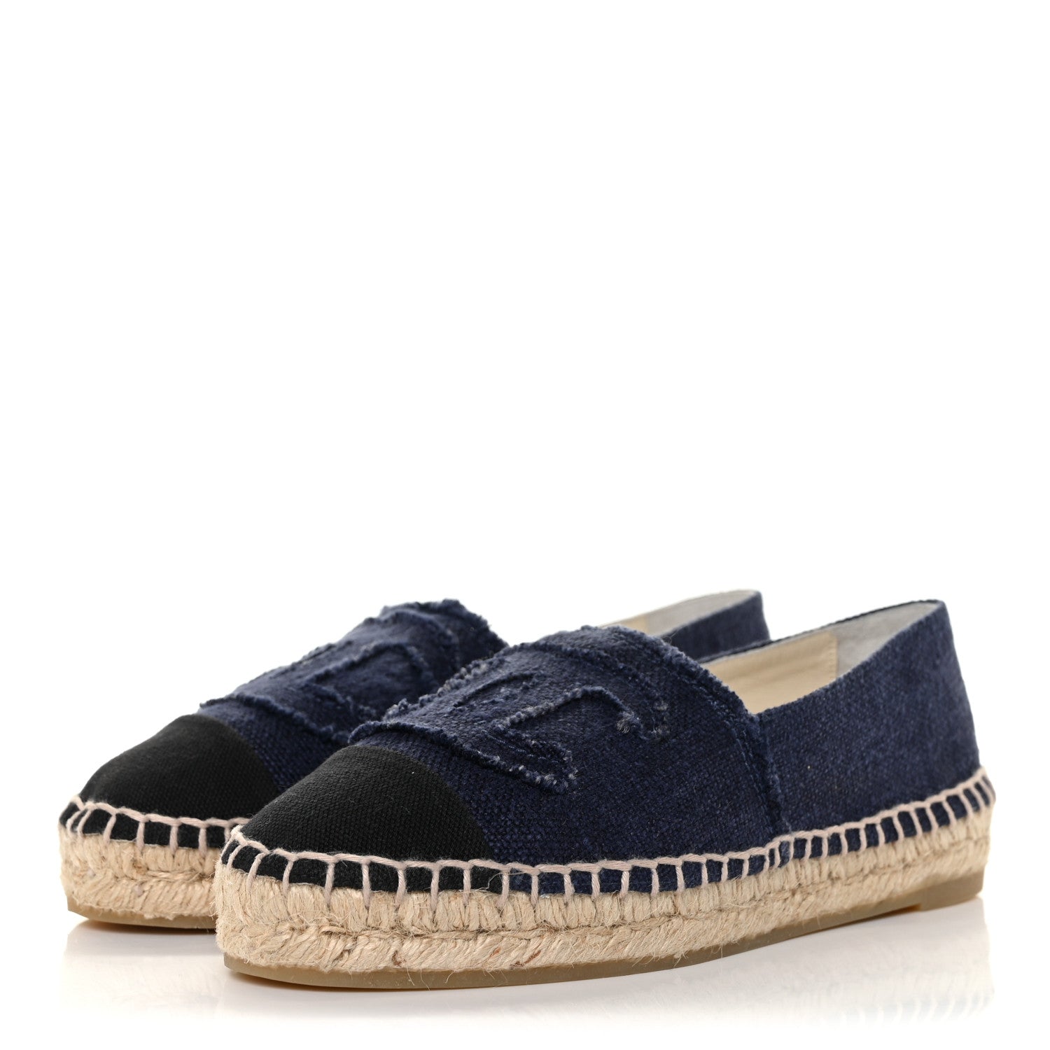 Chanel Denim Toile CC Espadrilles 35 Navy Black 3 of 10