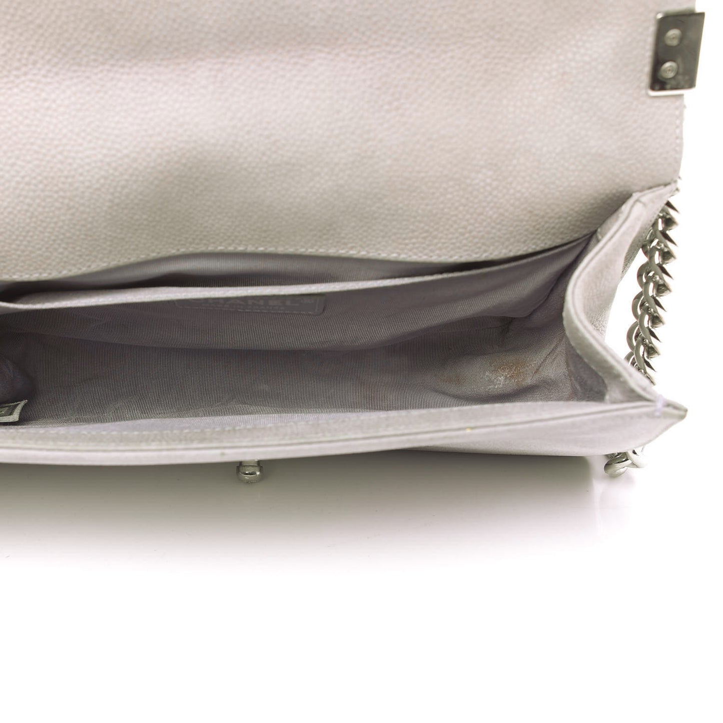 Iridescent Caviar Quilted Medium Boy Flap Grey