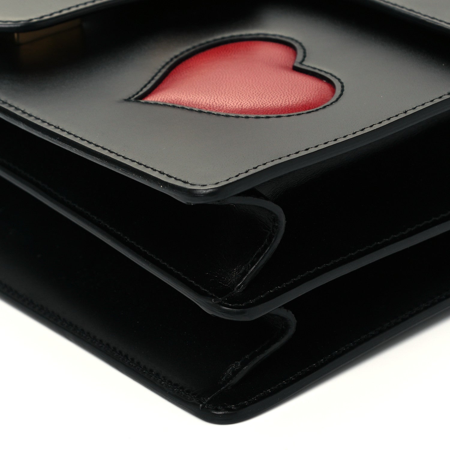 Gucci Calfskin Web Heart Medium GG Marmont Chain Handle Bag Black 9 of 9