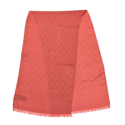 Gucci Wool Silk Monogram Fringe Scarf Red 3 of 5