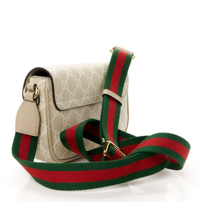 Gucci GG Supreme Monogram Textured Dollar Calfskin Web Mini Ophidia Envelope Shoulder Bag Beige Mystic White Oatmeal 3 of 11