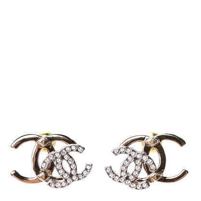 Chanel Crystal Double CC Earrings Gold Silver 1 of 4