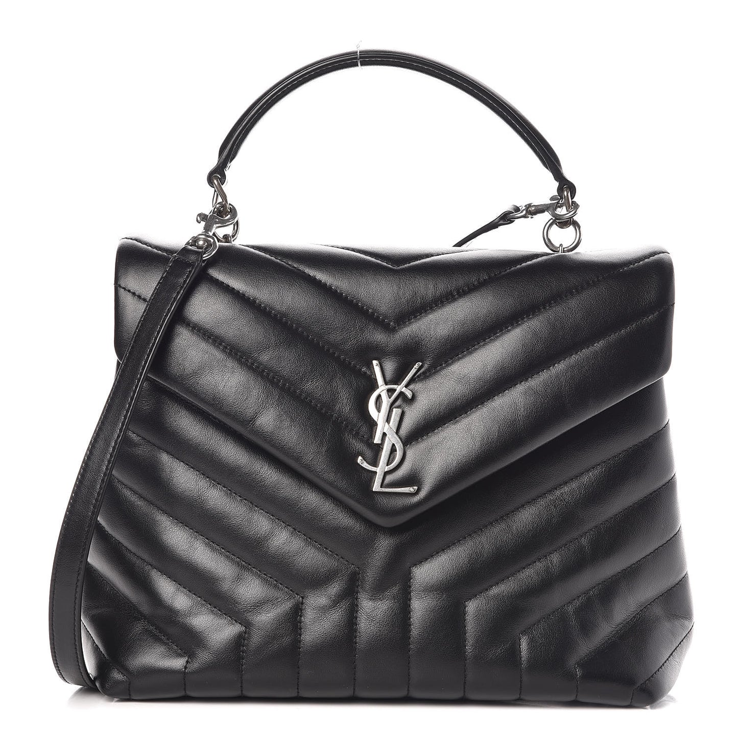 Calfskin Y Quilted Monogram Medium Loulou Satchel Black