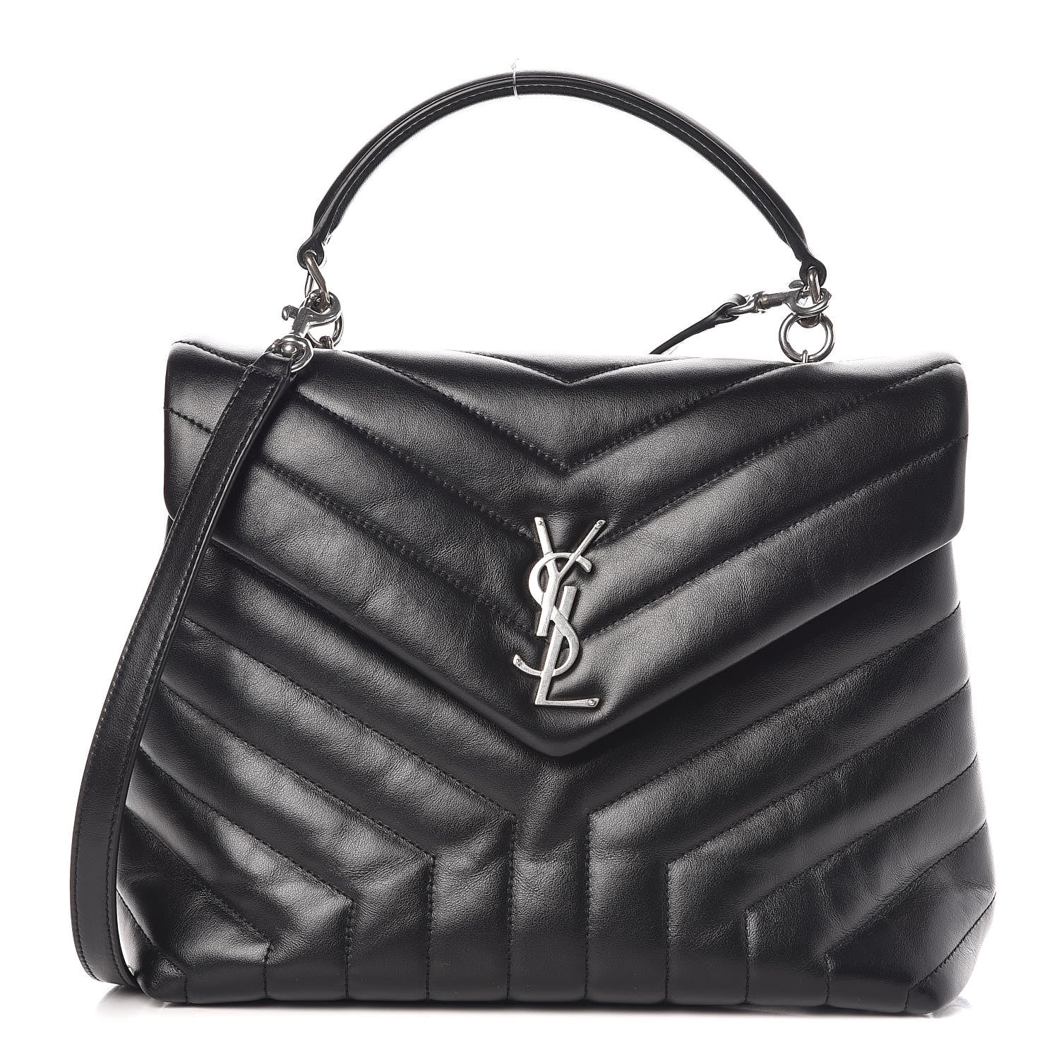 Saint Laurent Calfskin Y Quilted Monogram Medium Loulou Satchel Black 1 of 10