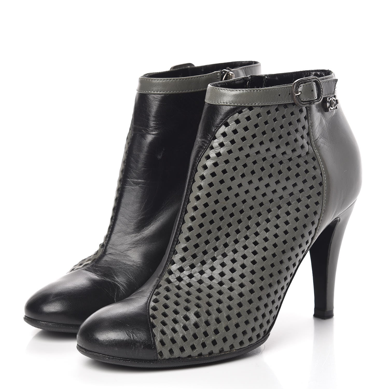 Chanel Perforated Lambskin CC Ankle Boots 37 Grey Black 3 of 15