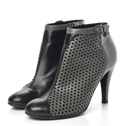 Chanel Perforated Lambskin CC Ankle Boots 37 Grey Black 3 of 15