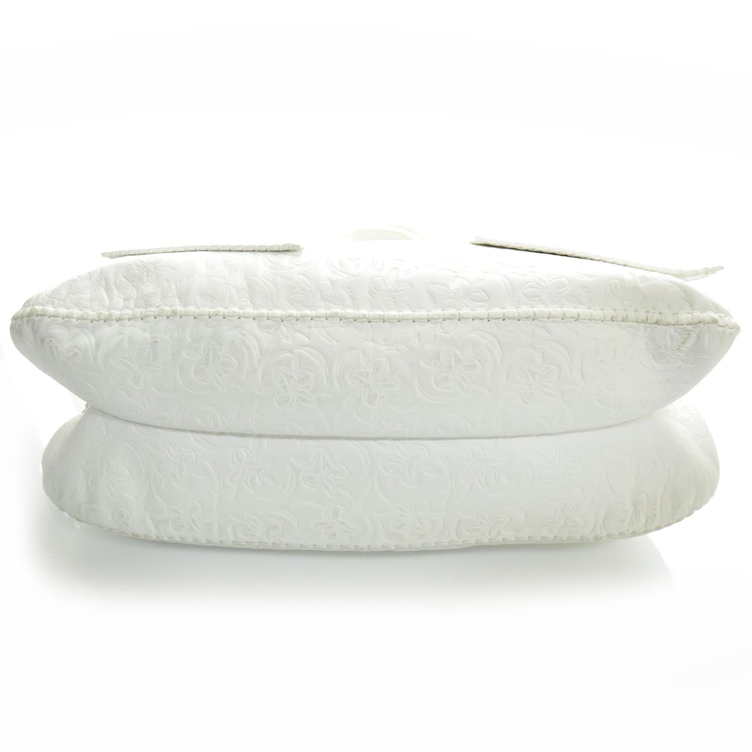 FASHIONPHILE SALVATOREFERRAGAMOFloralEmbossedLeatherShoulderBagBianco 4 of 8