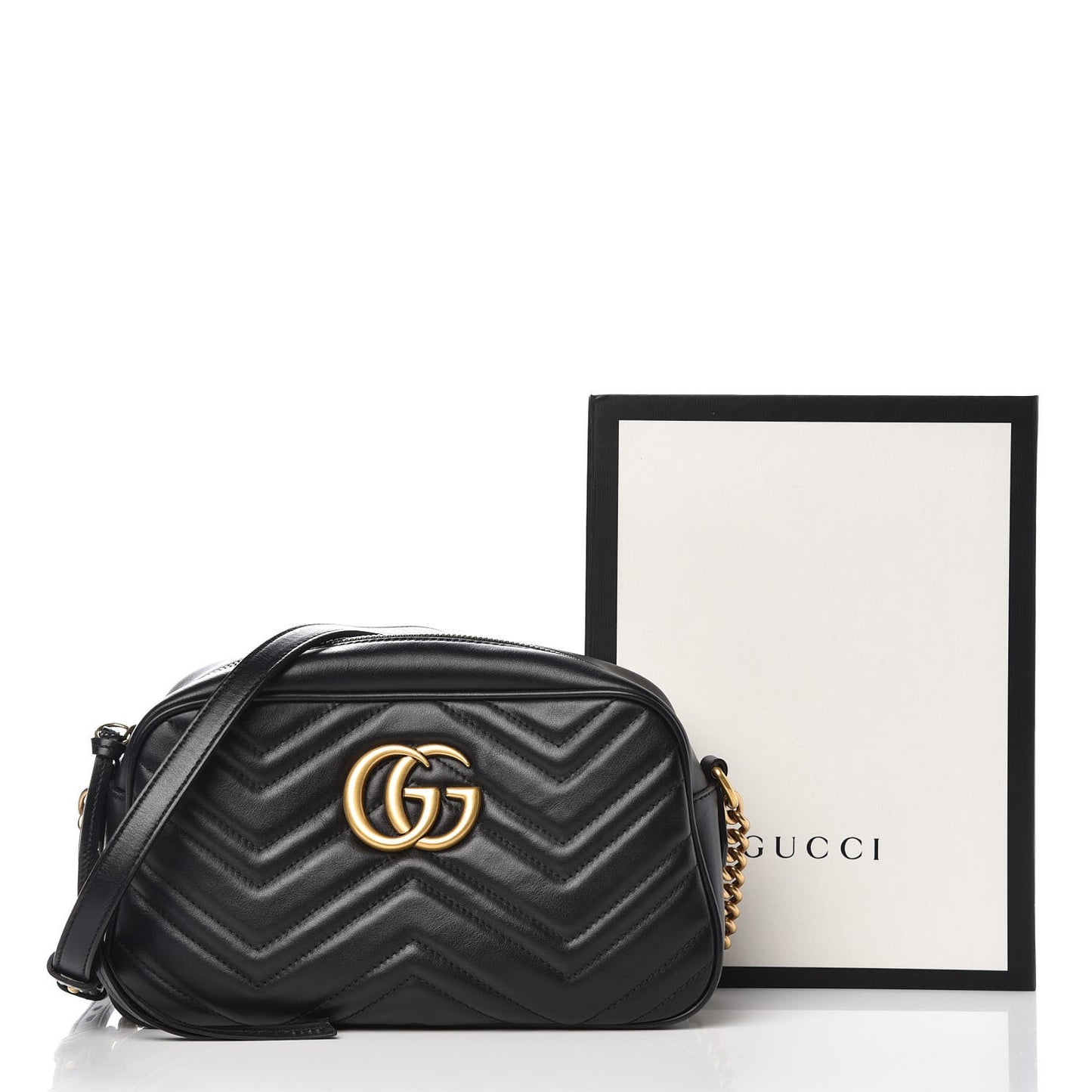 Calfskin Matelasse Small GG Marmont Chain Shoulder Bag Black