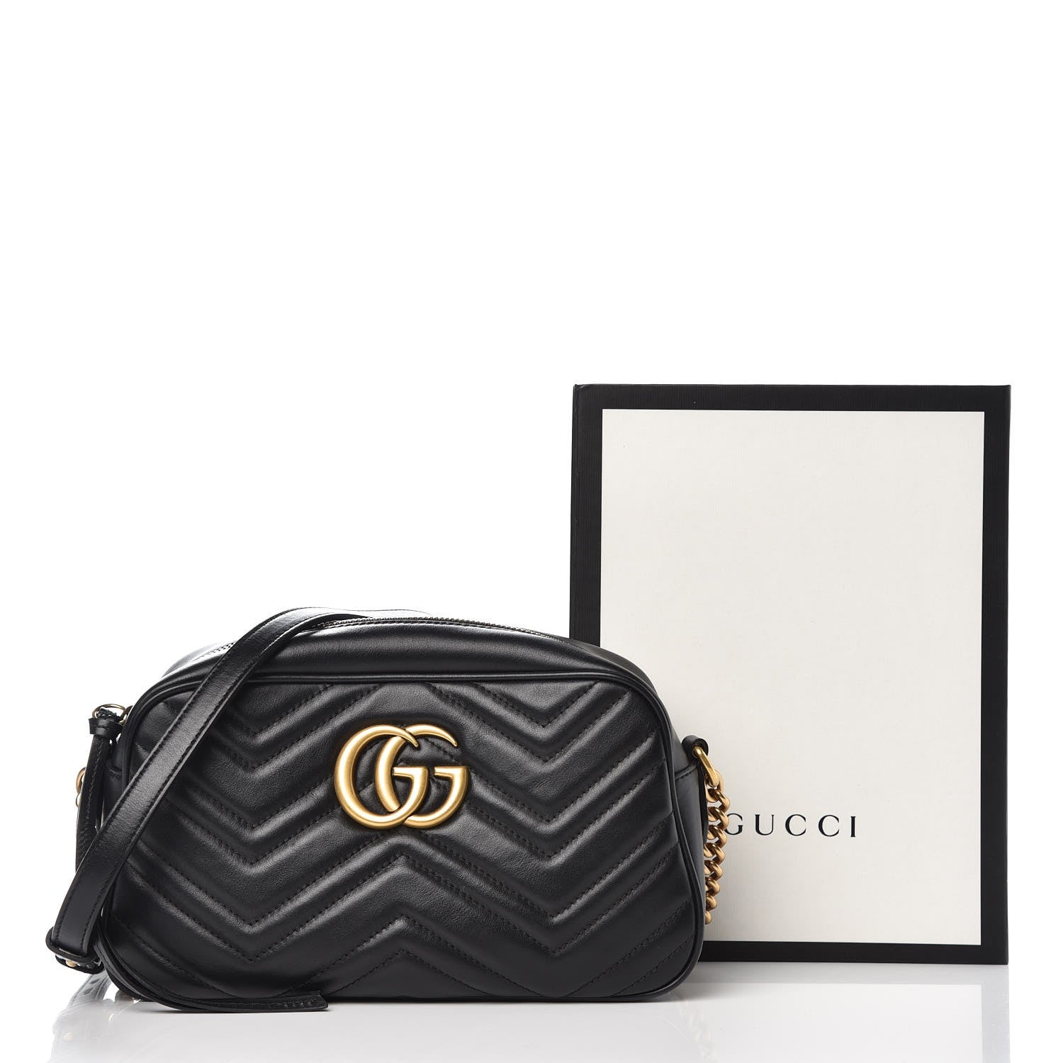 Gucci Calfskin Matelasse Small GG Marmont Chain Shoulder Bag Black 8 of 8