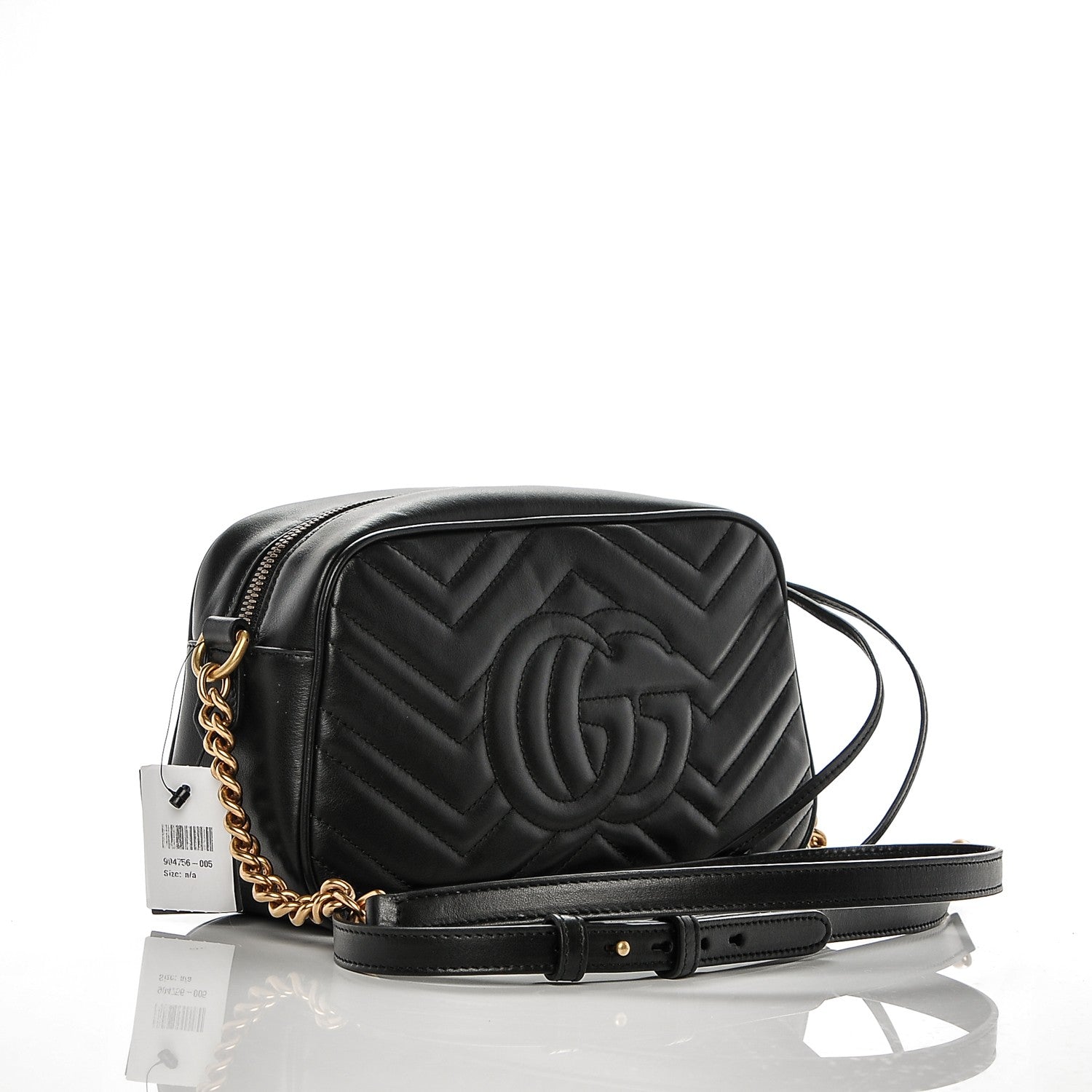 Gucci Calfskin Matelasse Small GG Marmont Chain Shoulder Bag Black 3 of 6