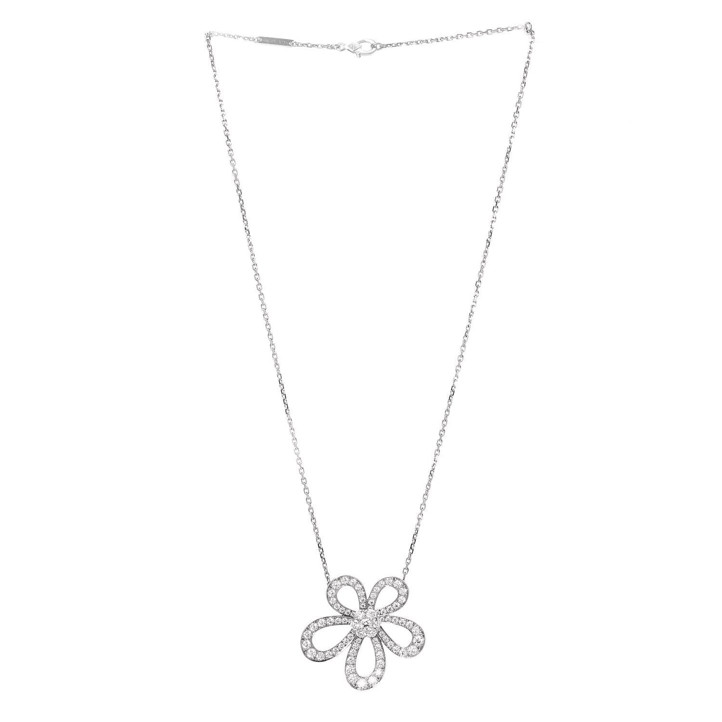 18K White Gold Diamond Flowerlace Pendant Necklace