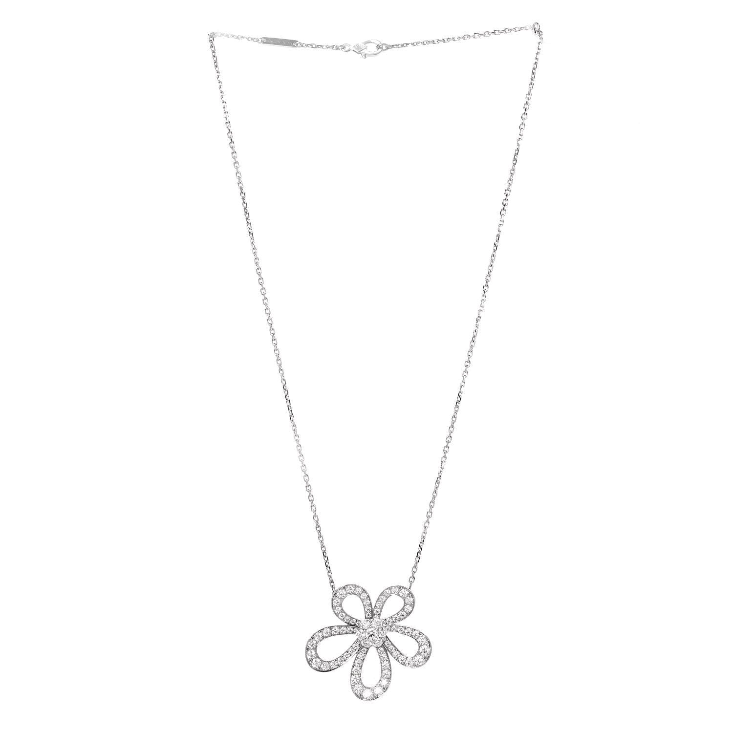 Van Cleef & Arpels 18K White Gold Diamond Flowerlace Pendant Necklace 3 of 7