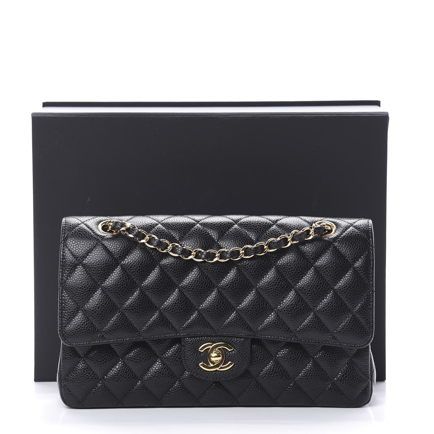 Caviar Quilted Medium Double Flap Black