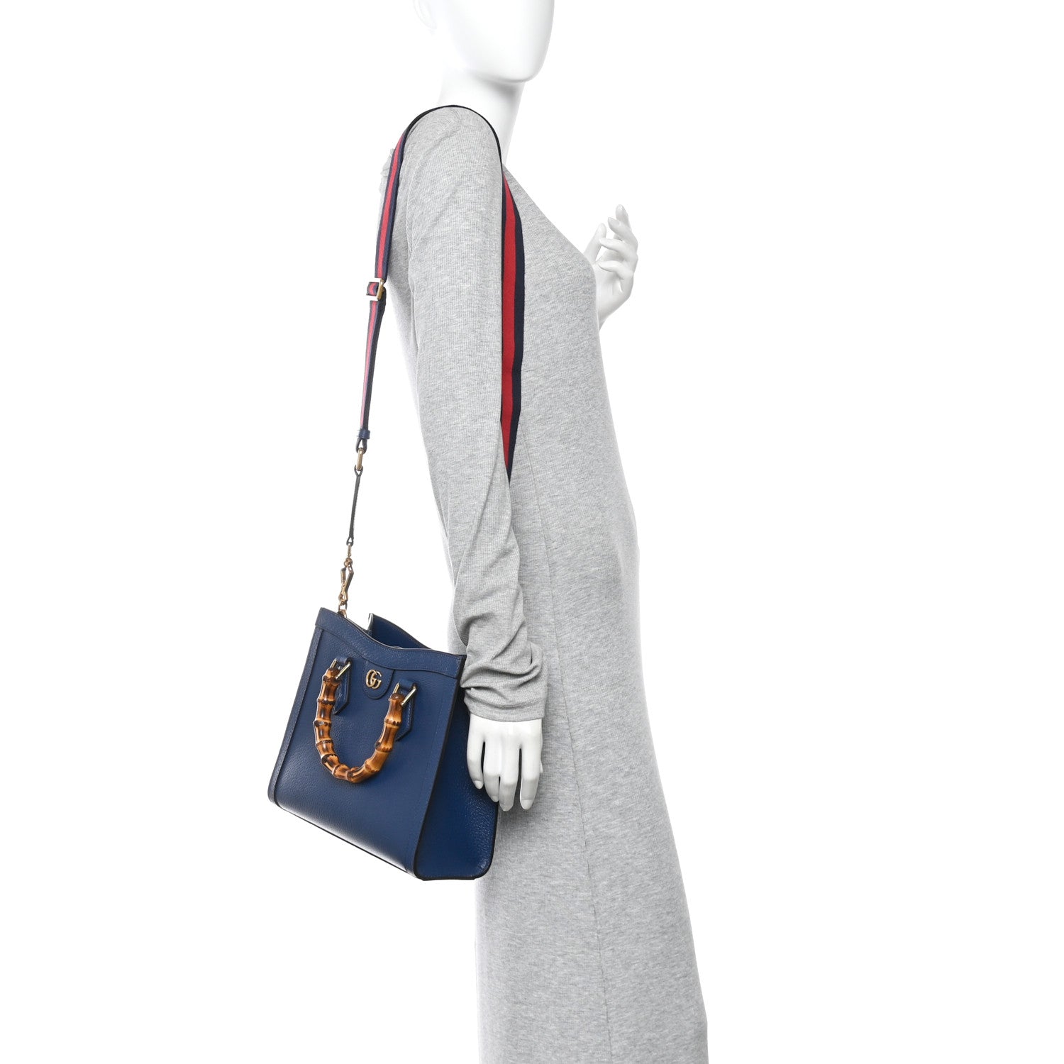 Gucci Textured Dollar Calfskin Web Small Diana Tote Bag Royal Crop 2 of 10
