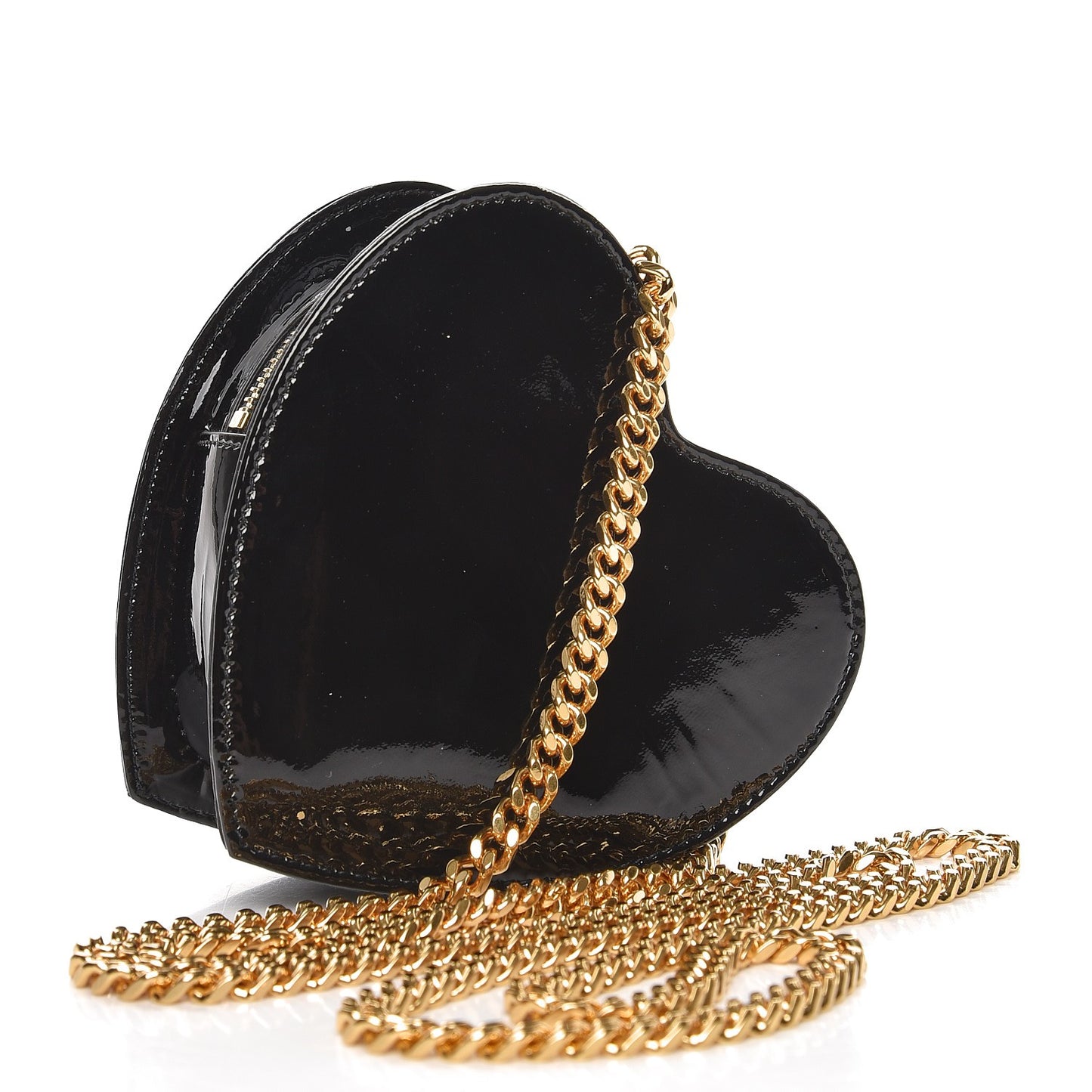 Patent Small Love Heart Chain Bag Black