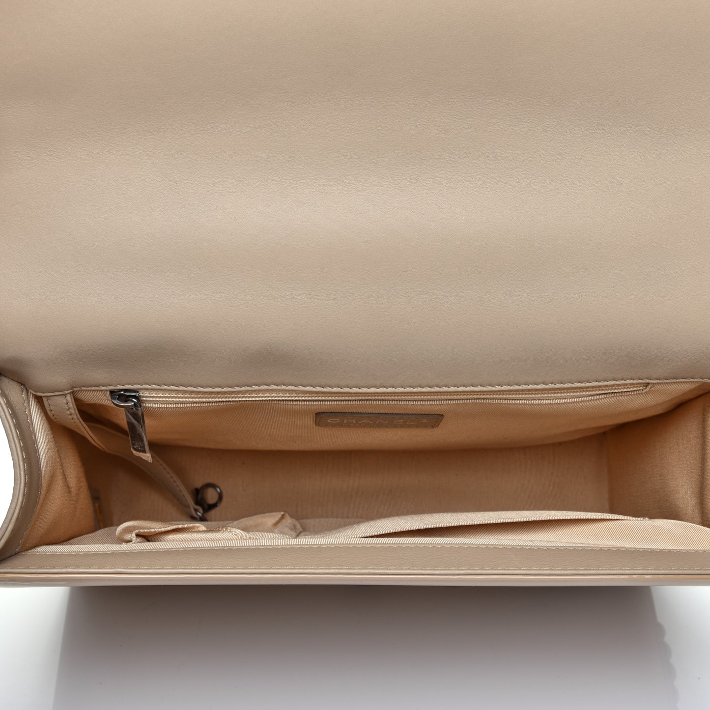 Patent Quilted Large Boy Flap Beige