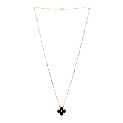 Van Cleef & Arpels 18K Rose Gold Diamond Black Onyx Vintage Alhambra Pendant Necklace 3 of 5