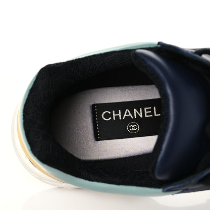 Chanel Calfskin Patent CC Sneakers 39 White Blue Yellow 6 of 8