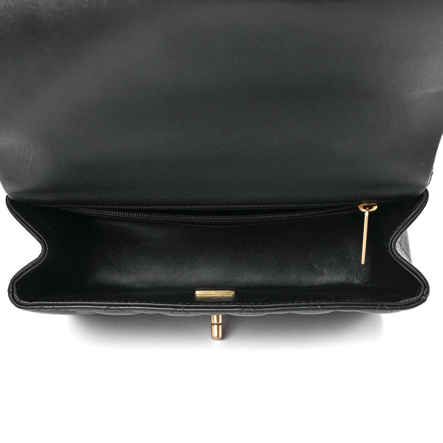 Lambskin Quilted Metal Mini Top Handle Rectangular Flap Black