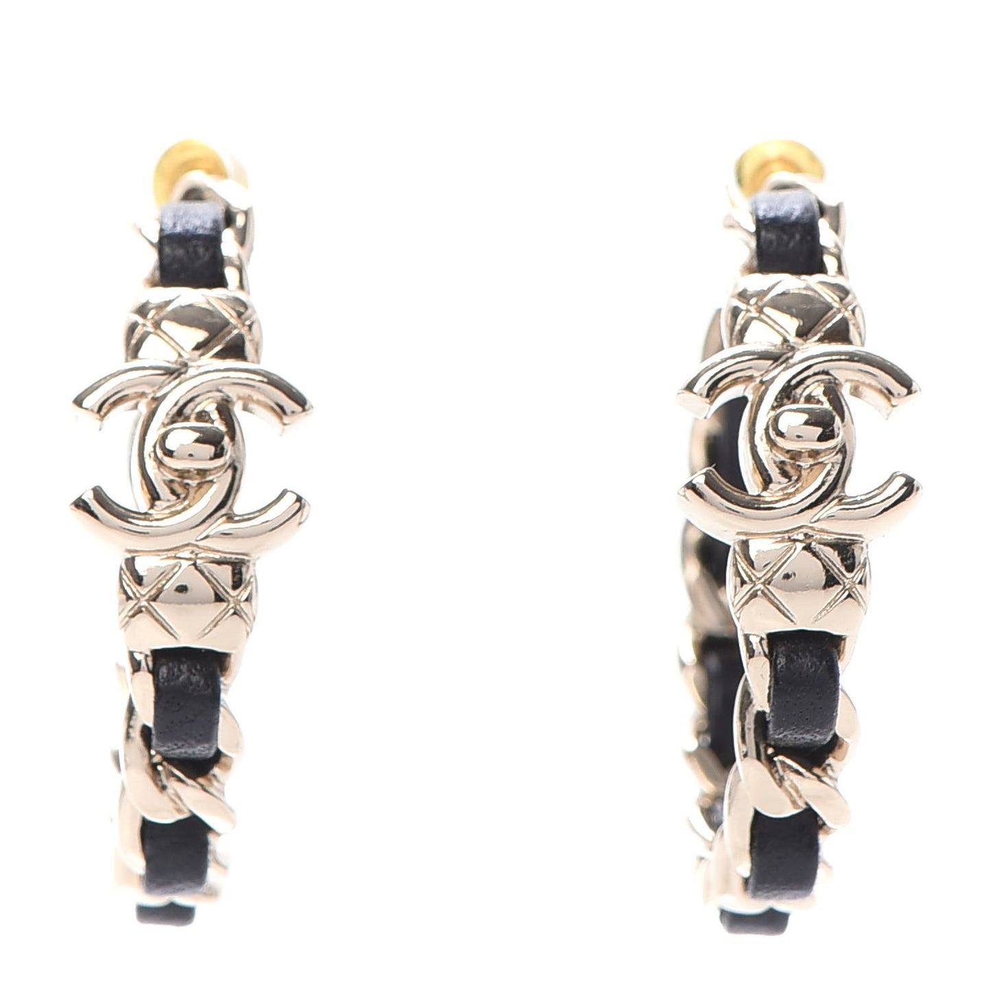 Lambskin CC Turnlock Chain Hoop Earrings Gold Black