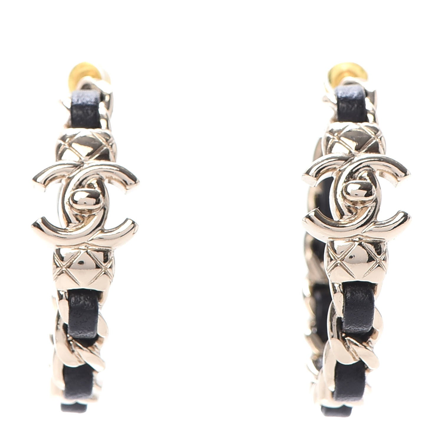 Chanel Lambskin CC Turnlock Chain Hoop Earrings Gold Black 1 of 5