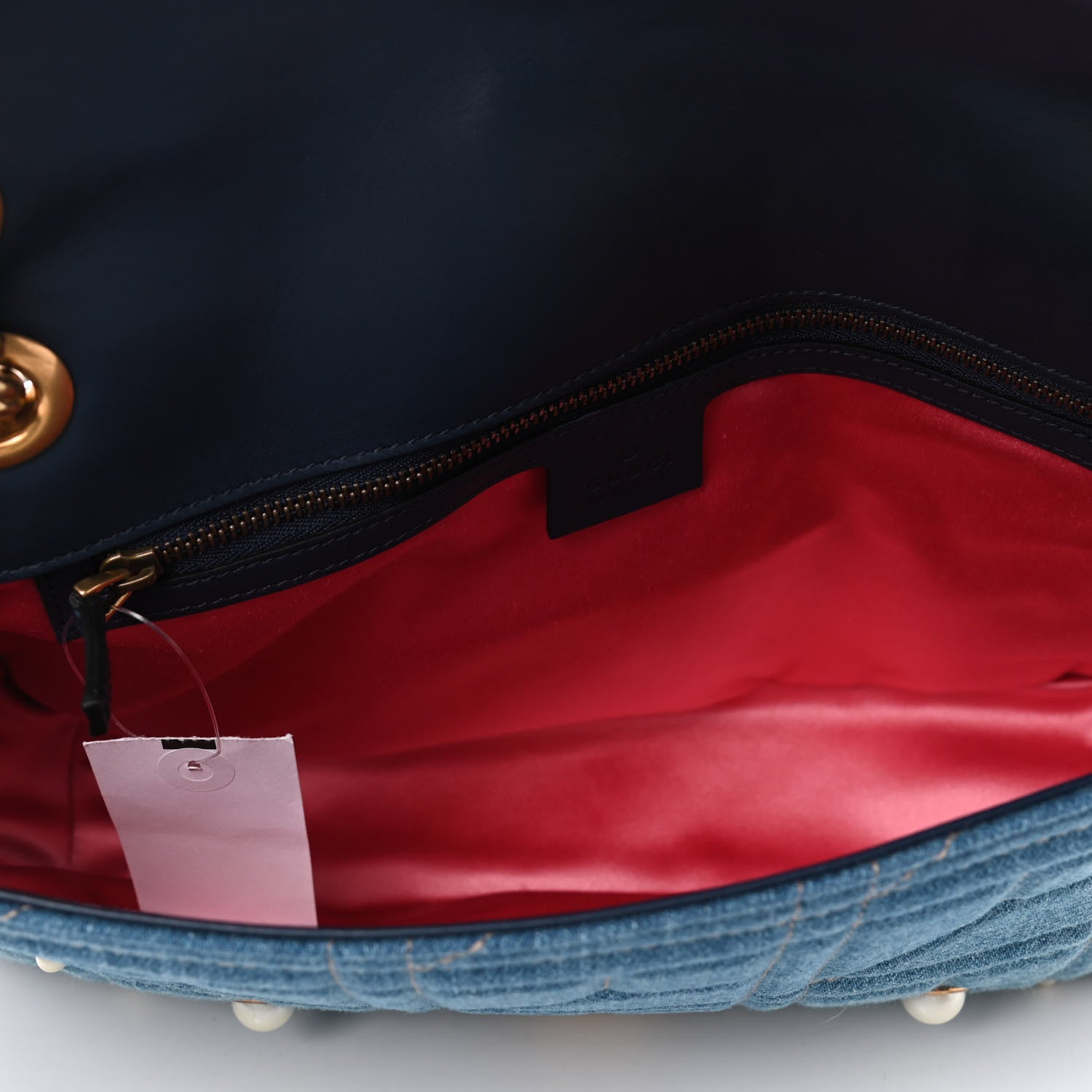 Gucci Kura Denim Matelasse Cubic Pearl Studded Medium GG Marmont Shoulder Bag Blue 4 of 4