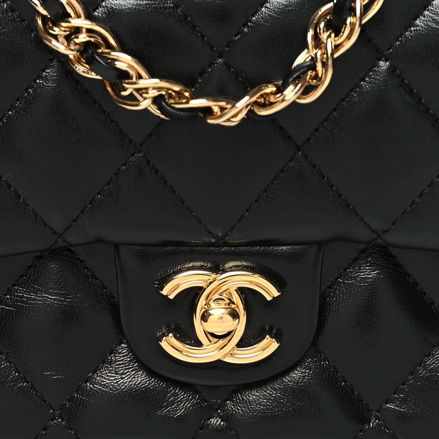 Chanel Shiny Lambskin Quilted Golden Links Top Handle Flap Black 8 of 12