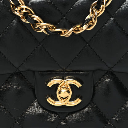 Chanel Shiny Lambskin Quilted Golden Links Top Handle Flap Black 8 of 12