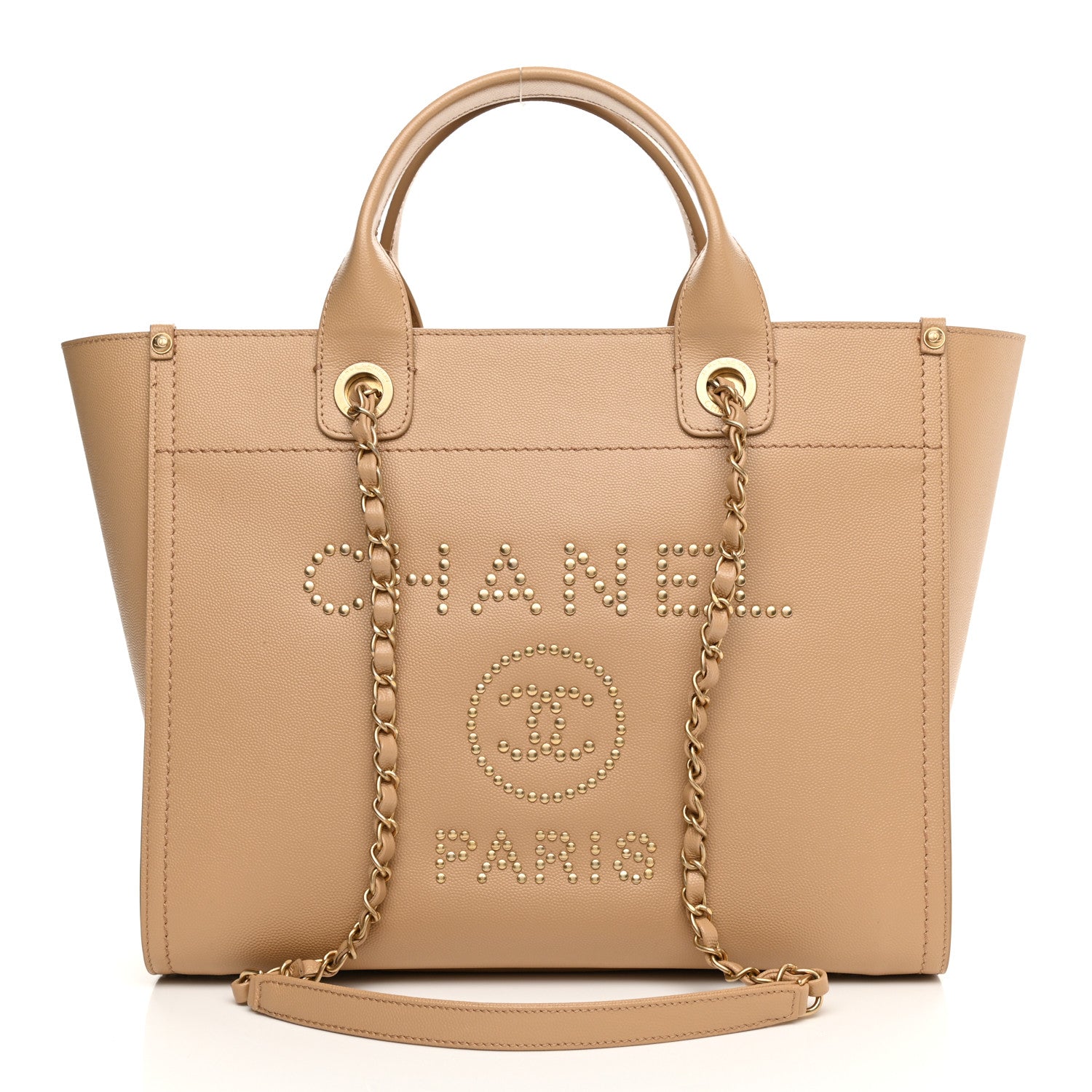 Chanel Caviar Small Studded Deauville Tote Beige 1 of 10