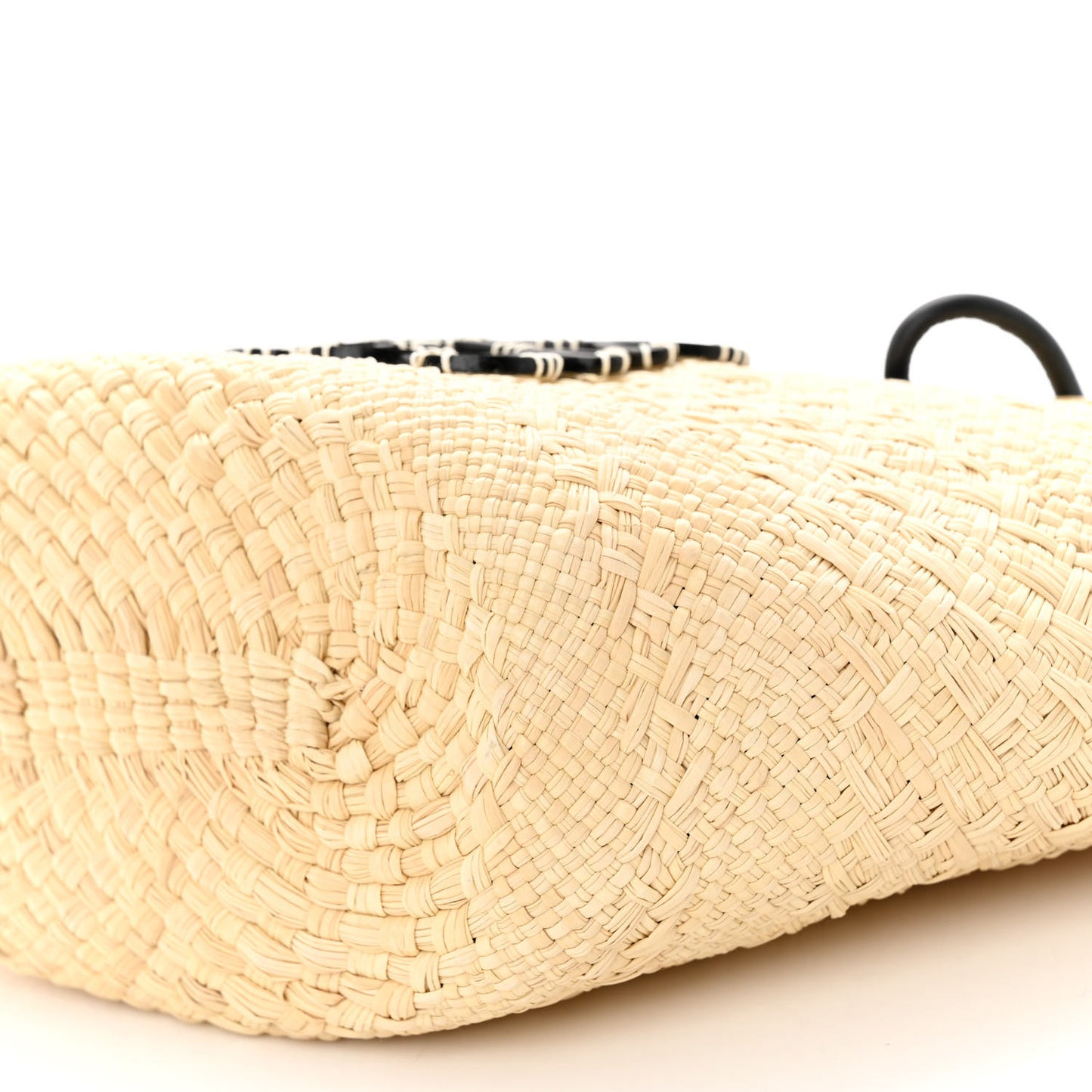 Calfskin Raffia Paulas Ibiza Small Anagram Basket Tote Bag Natural Black