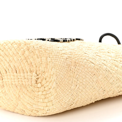 Loewe Calfskin Raffia Paulas Ibiza Small Anagram Basket Tote Bag Natural Black 9 of 9