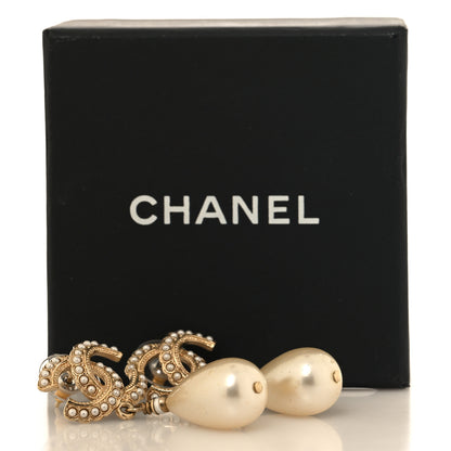 Chanel Pearl CC Drop Earrings Gold Pearly White 5 of 5