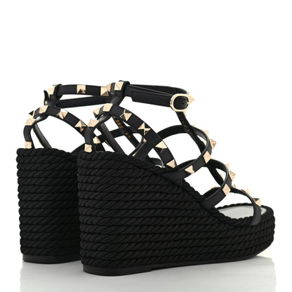 Valentino Garavani Calfskin Rockstud Ankle Strap Torchon Espadrille Caged 25/95mm Wedge Sandals 36 Black 4 of 8