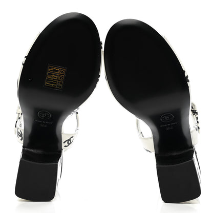 Chanel Printed Lambskin CC Sandals 36 White Black 5 of 9