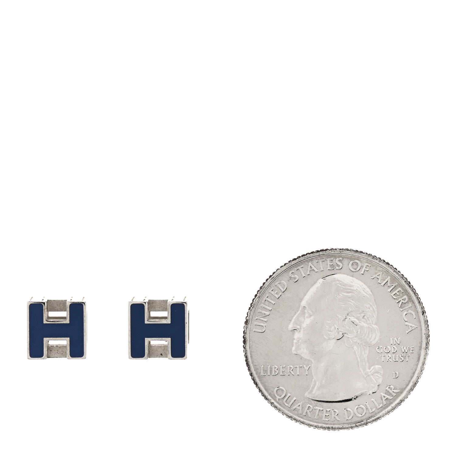 Hermes Palladium Lacquered Cage d'H Earrings Bleu Saphir 2 of 6