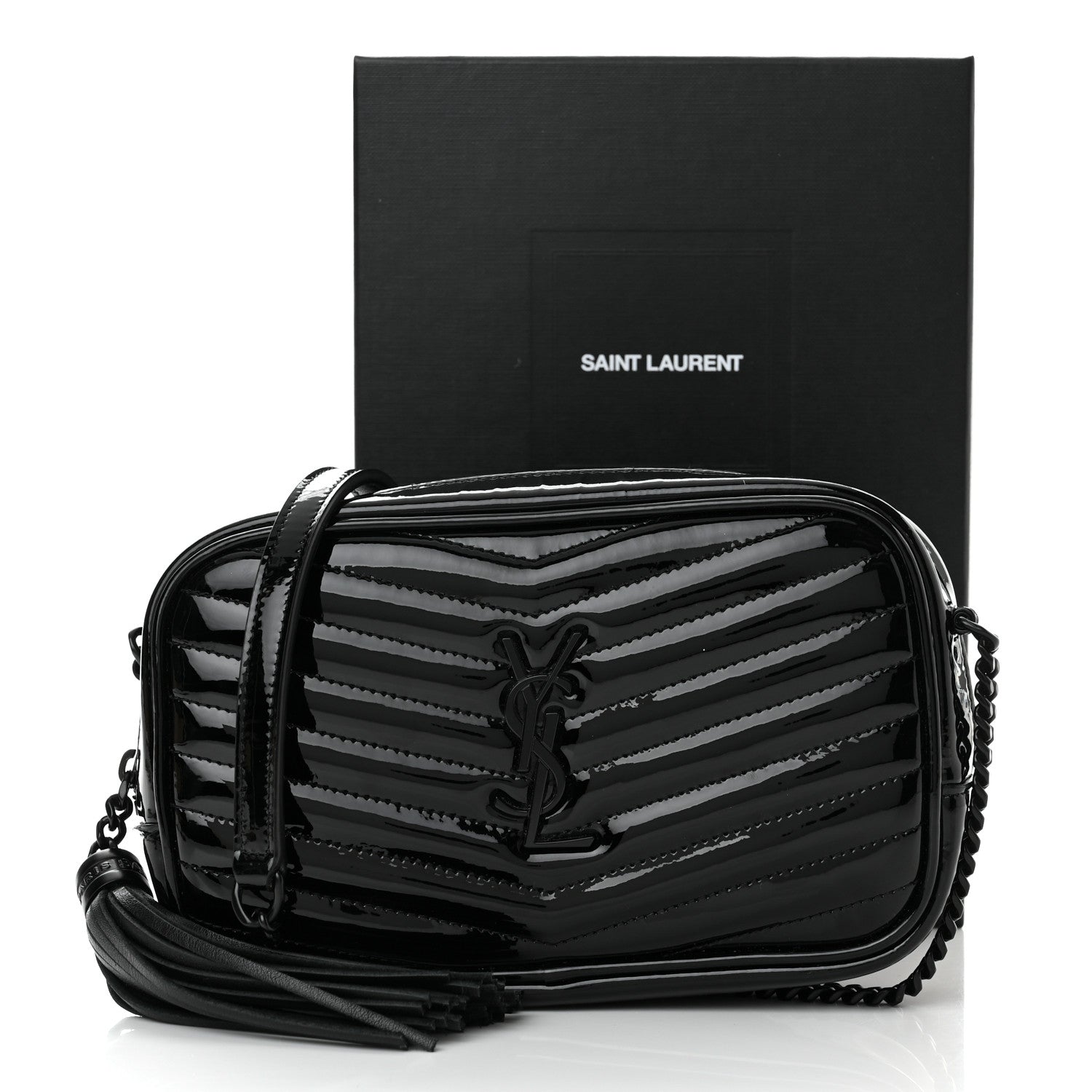 Saint Laurent Patent Calfskin Matelasse Monogram Mini Lou Camera Bag Black 10 of 10