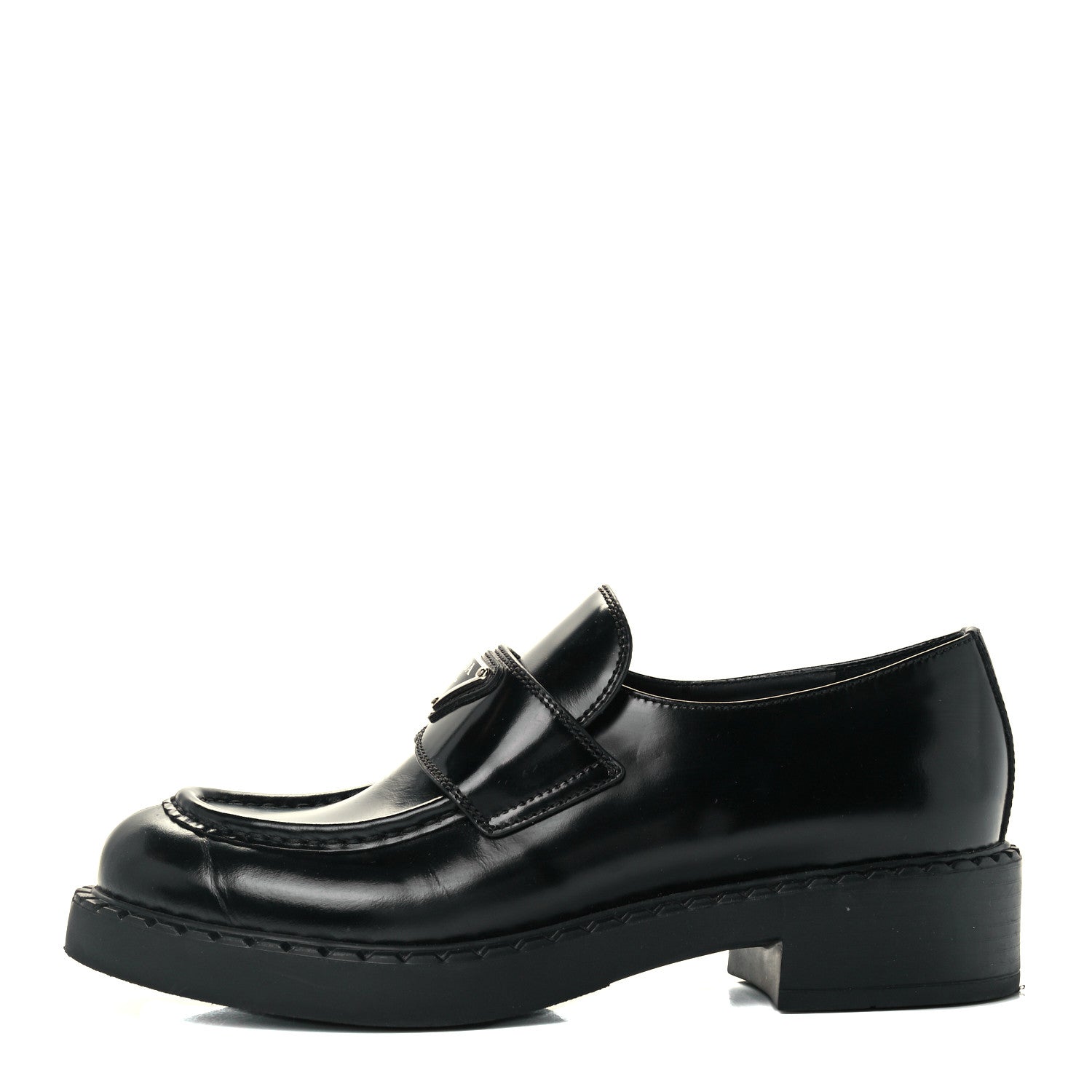 Prada Spazzolato Metal Triangle Logo 50mm Loafers 38.5 Black 1 of 11