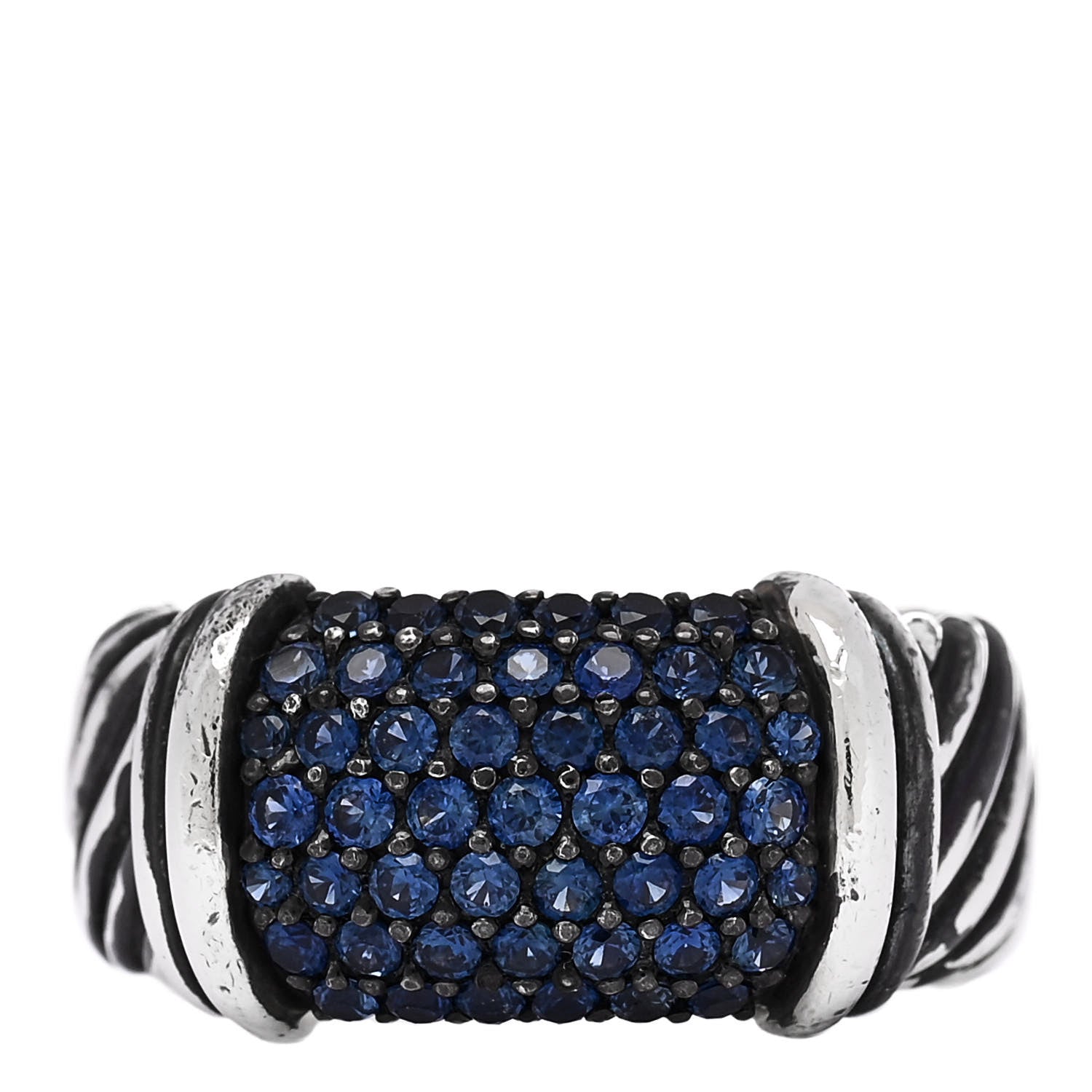 David Yurman Sterling Silver Blue Sapphire 10mm Wide Cable Candy Metro Ring 54 7 1 of 4