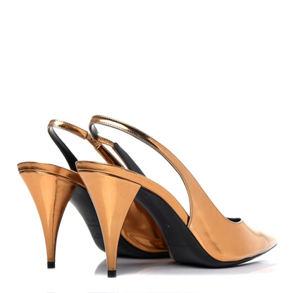 Saint Laurent Laminated Calfskin Kiki 85 Slingback Pumps 37.5 Egypt Gold 4 of 12