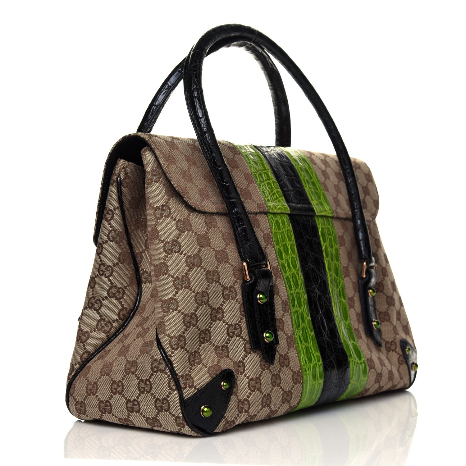 Gucci Crocodile Web Monogram Tom Ford Dragon Tote Dark Brown Green 2 of 3