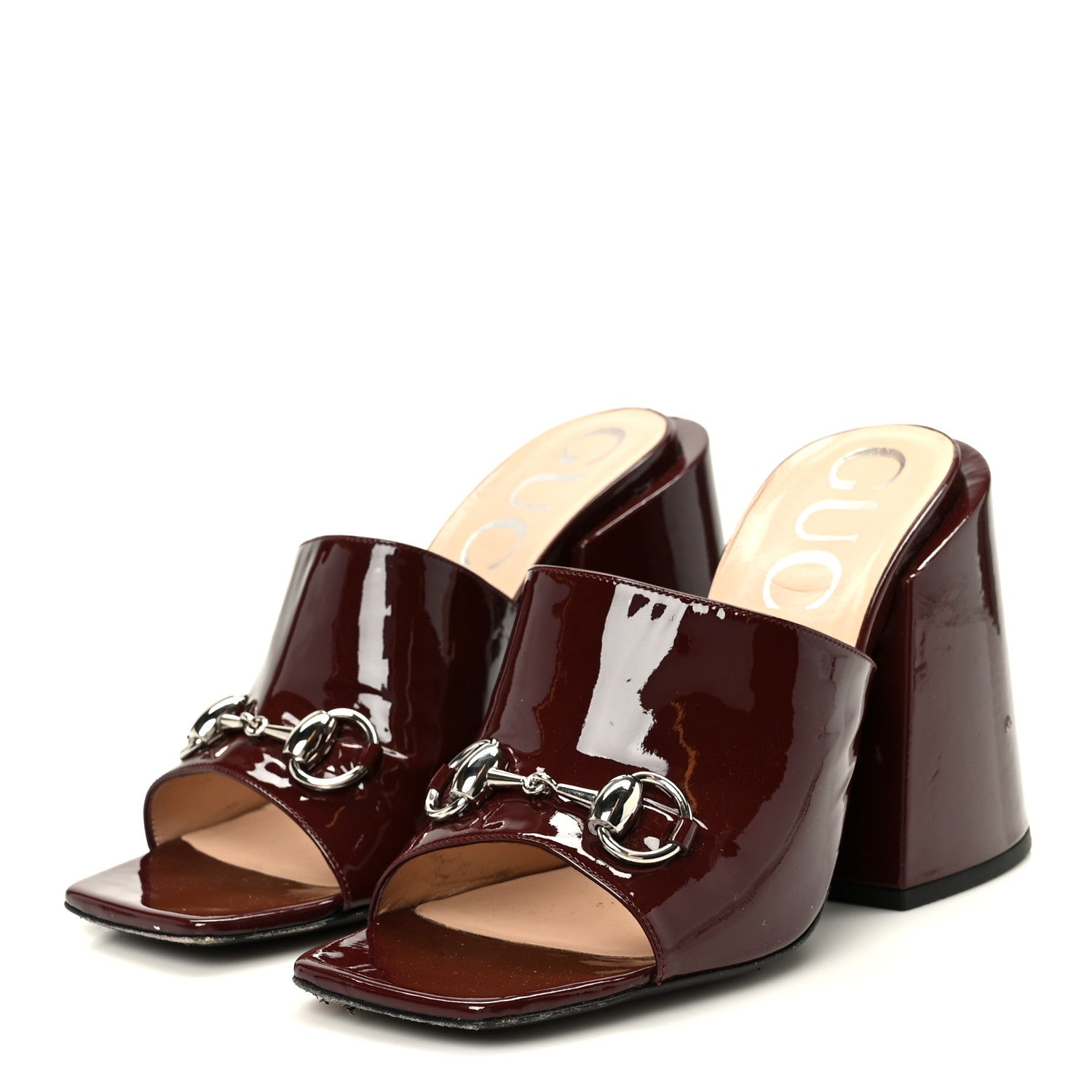Gucci Patent Lexi Horsebit High-Heel Slide Sandals 38.5 Bordeaux 4 of 9