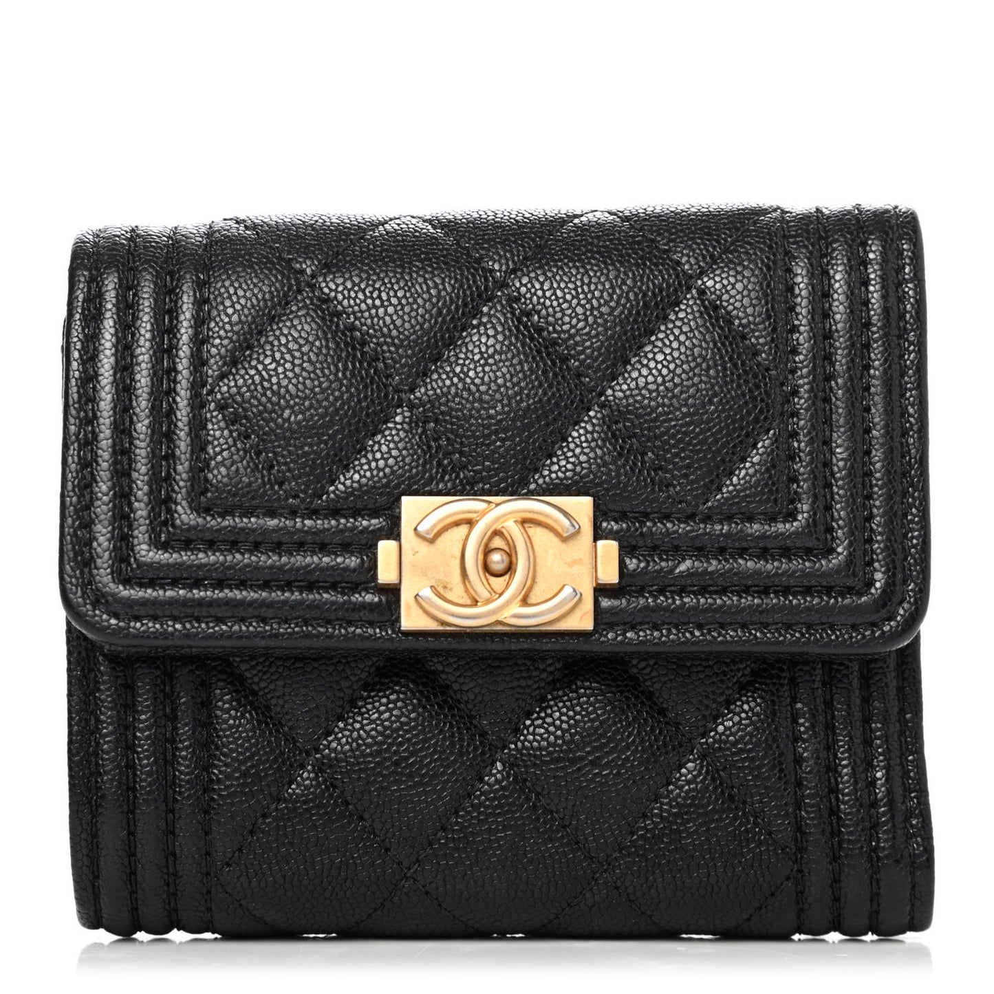 Caviar Quilted Compact Boy Wallet Black