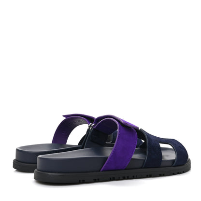 Hermes Suede Goatskin Womens Chypre Sandals 37.5 Marine Violet Majorette 4 of 9