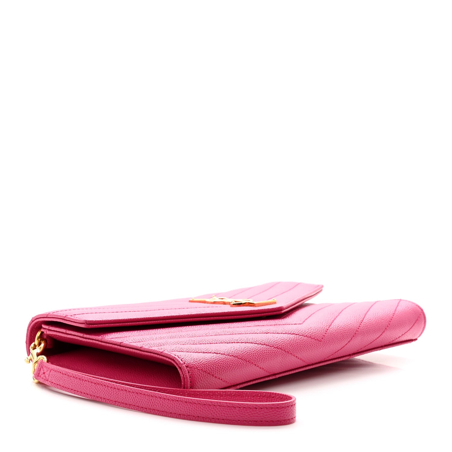 Saint Laurent Grain De Poudre Matelasse Chevron Monogram Envelope Clutch Fuchsia 4 of 9